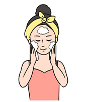 顔の汚れを流す